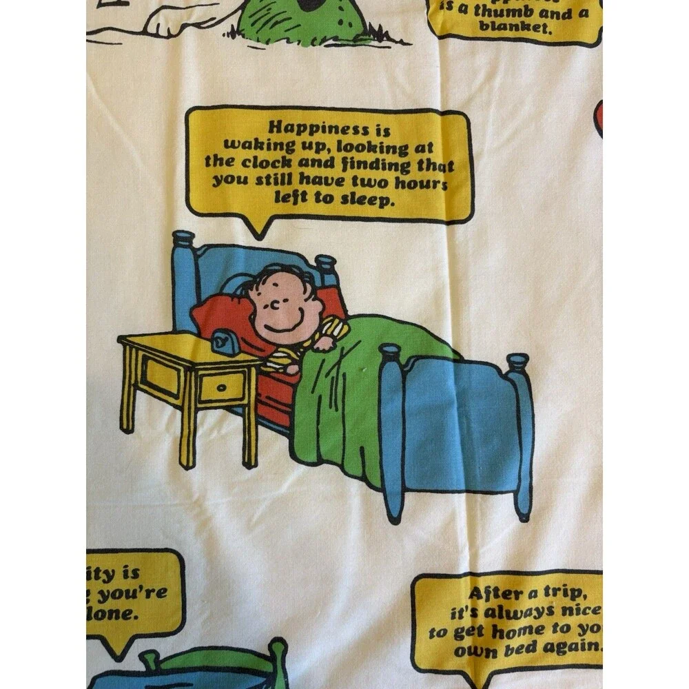 Vintage 1971 Peanuts Snoopy Charlie Brown Single Bed Flat Sheet JCPenney Muslin